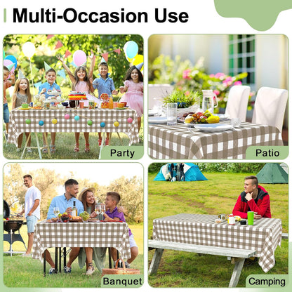 3 Packs Buffalo Disposable Table Cloth, 54 X 108 Inch Waterproof Plastic Tablecloth, Rectangle White and Khaki Checkered Table Covers for Picnic, Birthday, Party