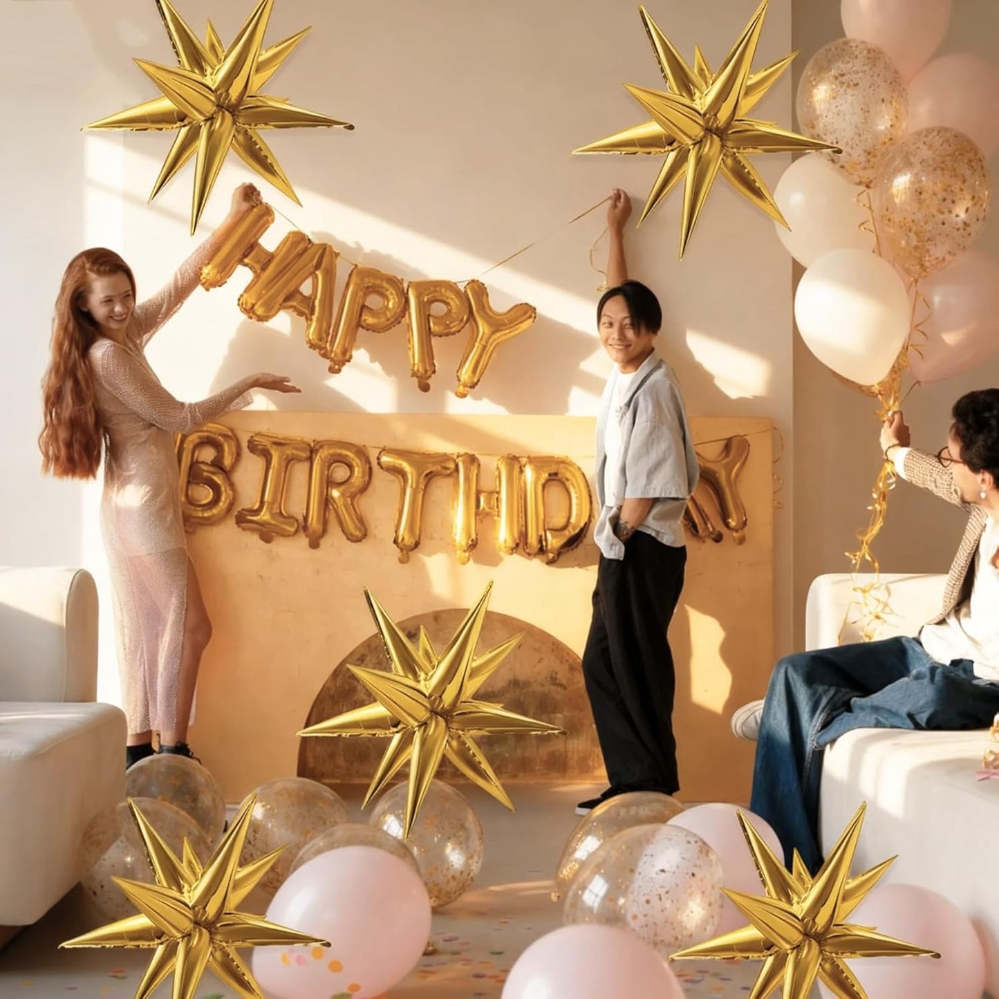 60 Pcs Star Balloons Foil Explosion Balloon Large Mylar Balloons Bulk Party Decoration for Birthday Wedding Anniversary Graduation Baby Shower Gender Reveal Christmas New Year