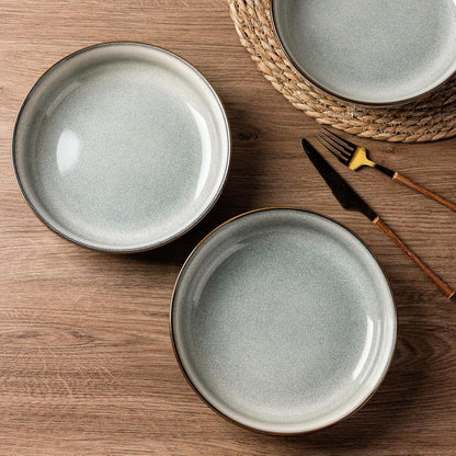 Large 9-Inch Ceramic Pasta Bowls Set of 4, 38oz Stoneware Serving Bowls for Kitchen, Versatile Wide Bowls for Fruit, Pasta, Salad, Oatmeal, Microwave Safe with Reactive Glaze in Green Wheat