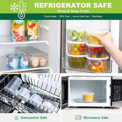 24 Sets 16 Oz Plastic Deli Food Containers with Lids, Airtight Food Storage Containers, Freezer/Dishwasher/Microwave Safe, Soup Containers for Takeout Meal Prep Storage