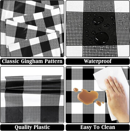 2 Pack Black Gingham Tablecloth, 54 X 108 Inches Black and White Checkered Tablecloths Plastic Table Cloth Disposable Picnic Tablecovers for Rectangle Table