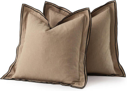 Linen Throw Pillow Covers, 2 Piece 18X18 Inch Khaki, Boho Euro Pillowcases for Bed to Infuse Elegance, Ideal for Sofa Couch Cushion in Home Decor Upgrade