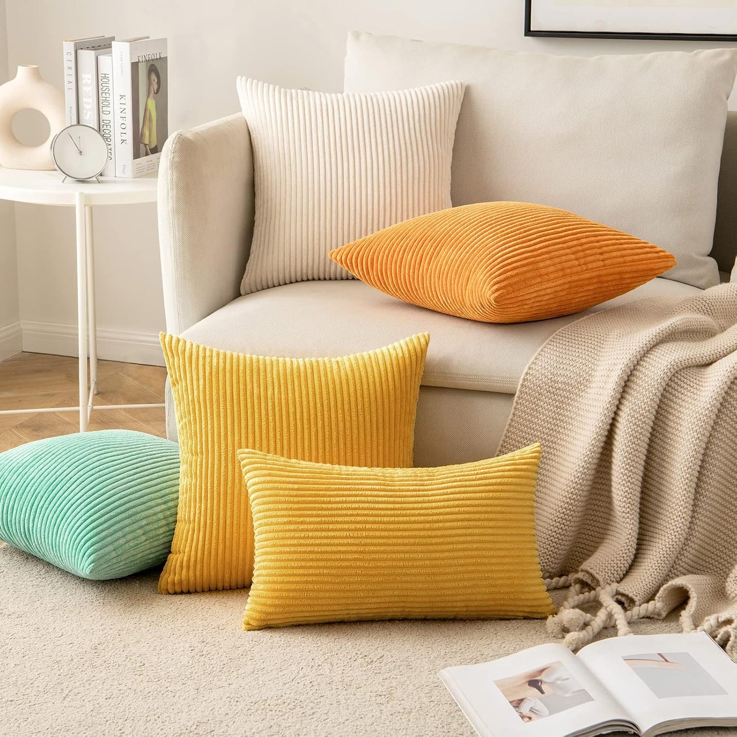 Pack of 2 Pillow Covers Soft Soild Decorative Square Throw Pillow Covers Set Cushion Cases Pillowcases for Sofa Bedroom Car 18 X 18 Inch 45 X 45 Cm Mustard Yellow