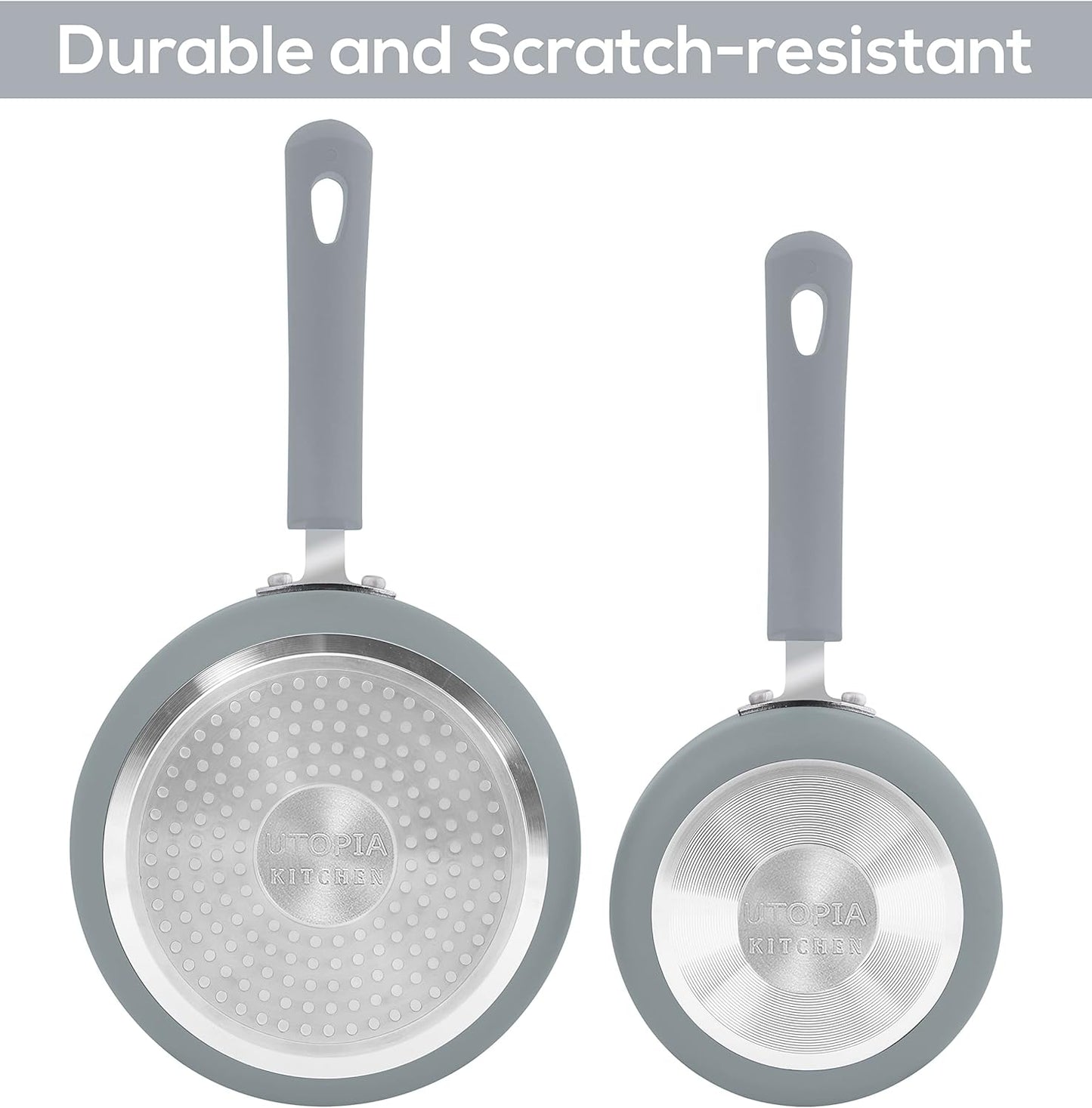 Nonstick Saucepan Set with Lid, 1 Quart and 2 Quarts Multipurpose Pots Set for Home Kitchen or Restaurant (Silver-Black)