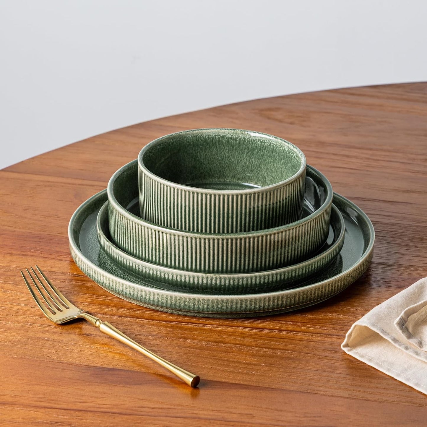 Stoneware Dinnerware Set for 4 - Round Reactive Glaze Ceramic Plates and Bowls, 12-Piece Set, Highly Scratch Resistant, Dishwasher and Microwave Safe