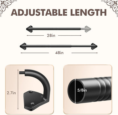 Curtain Rods, No Rust Adjustable Blackout Drapery Rods, 5/8 Inch Diameter Wrap around Curtain Pole for Windows, Ideal for Bedroom, Outdoor (28-48 Inch, Black)