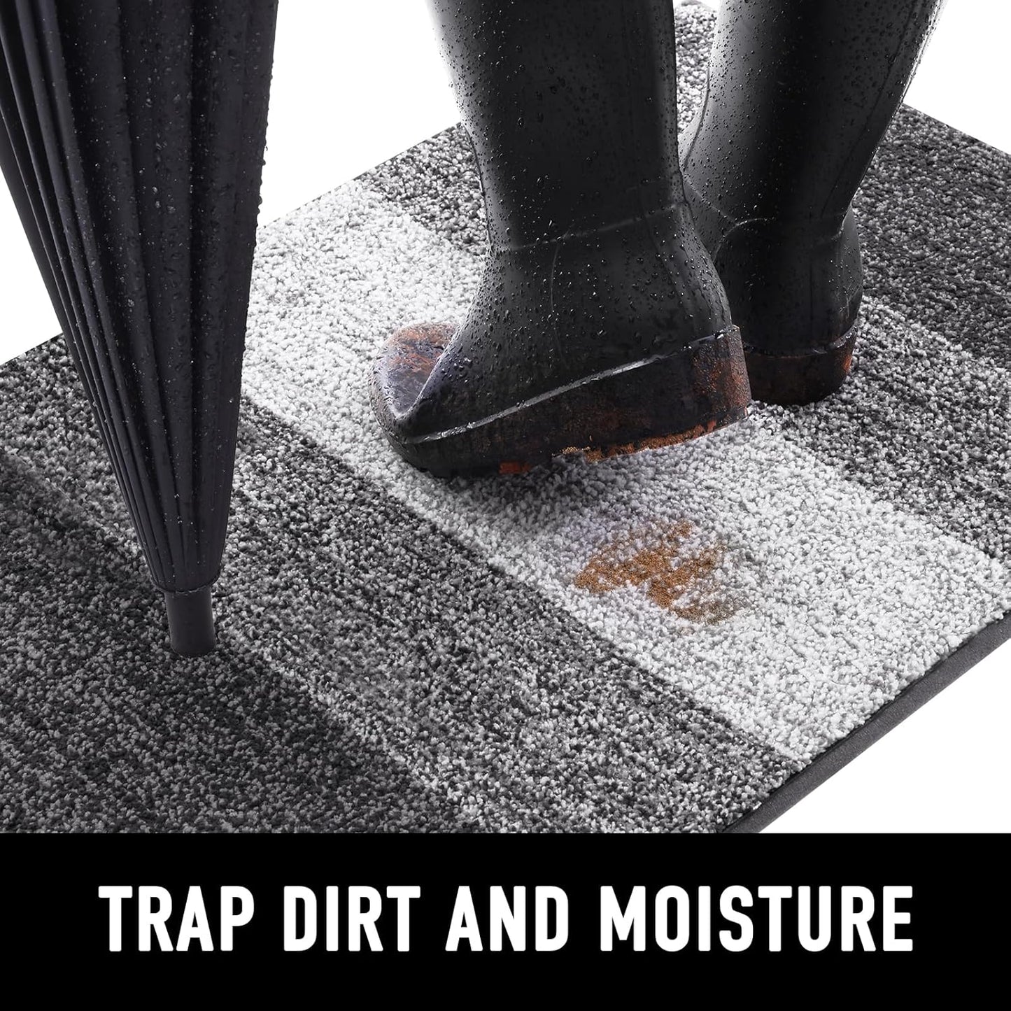 Dog Door Mat for Muddy Paws 2 Piece Set, Chenille (Grey 30X20) and Striped Design (Grey 30X20) Doormat for Front Indoor Entrance