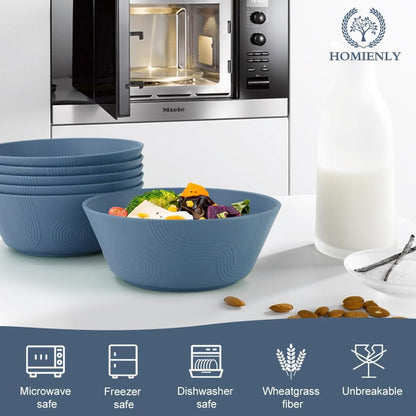 Wheat Straw 36 Oz Soup Bowl Set - 6 Unbreakable, Microwave and Dishwasher Safe Dinnerware, Eco-Friendly Alternative to Plastic, Ideal for Kitchen Use, Soup, Dinner, and Pho (Navy Blue)