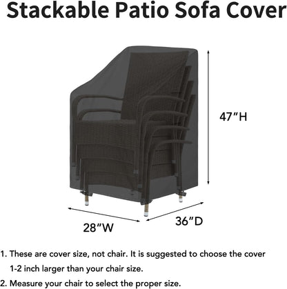 Stackable Patio Chair Cover UV Resistant Outdoor Chair Cover Waterproof Lawn Patio Furniture Covers Fits for 4-6 Stackable Dining Chairs (1 Pack-28Wx36Dx47H Inch, Black)