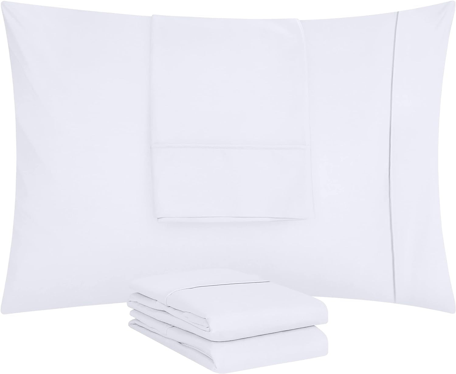 Queen Pillow Cases - 4 Pack - Envelope Closure - Soft Brushed Microfiber Fabric - Shrinkage and Fade Resistant Pillow Covers Queen Size 20 X 30 Inches (Queen, White)