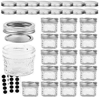 4 OZ Mason Canning Jars with Regular Lids and Bands - 16 Pack with Extra 16 Lids - Perfect for Jam, Honey, Wedding/Party Favors, and DIY Spice Storage