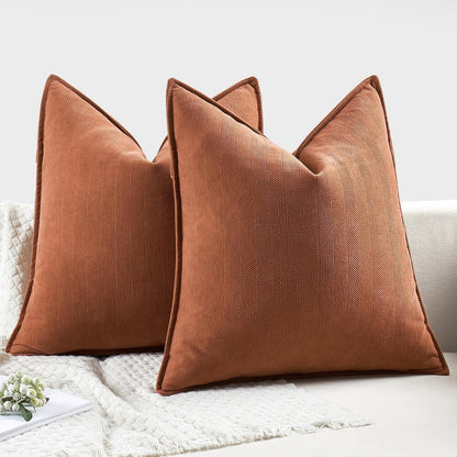 Set of 2 Burnt Orange Chenille Decorative Pillow Covers, 20x20 Inch - Luxurious Farmhouse Cushion Covers for Sofa, Bedroom, and Living Room Home Decor