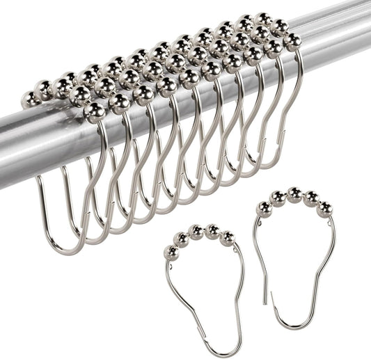 Shower Curtain Rings, Set of 12, Rust-Resistant Metal Shower Hooks Ring Shower Rings for Curtain Rolling Shower Curtain Hooks for Bathroom Shower Rod Shower Curtain Hangers, Nickel