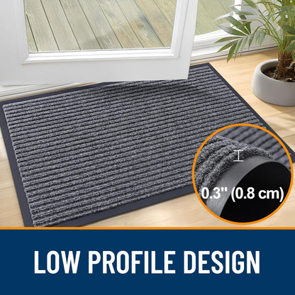 Front Door Mat Indoor Outdoor Entrance, Waterproof Heavy Duty Doormat, Fade Resistant, Low Profile, Easy Clean Patio Porch Welcome Floor Mats for Entry, 29.5X17, Grey