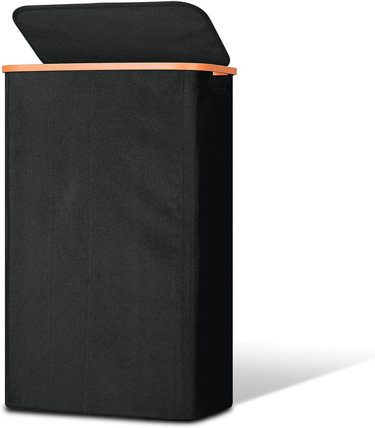 Slim Laundry Basket with Lid, Narrow Dirty Clothes Hampers for Laundry with ABS Handle, Skinny Laundry Bin for Laundry Room, Dorm, Bedroom and Bathroom, 19.8 Gallon (75L) Black