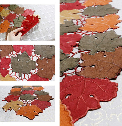 Fall Thanksgiving Table Runners, Fall Decorations for Home, 13Inch X 54Inch Embroidered Maple Leaves Table Runner for Harvest, Autumn Farmhouse Decorations for Home Settings, Machine Washable.