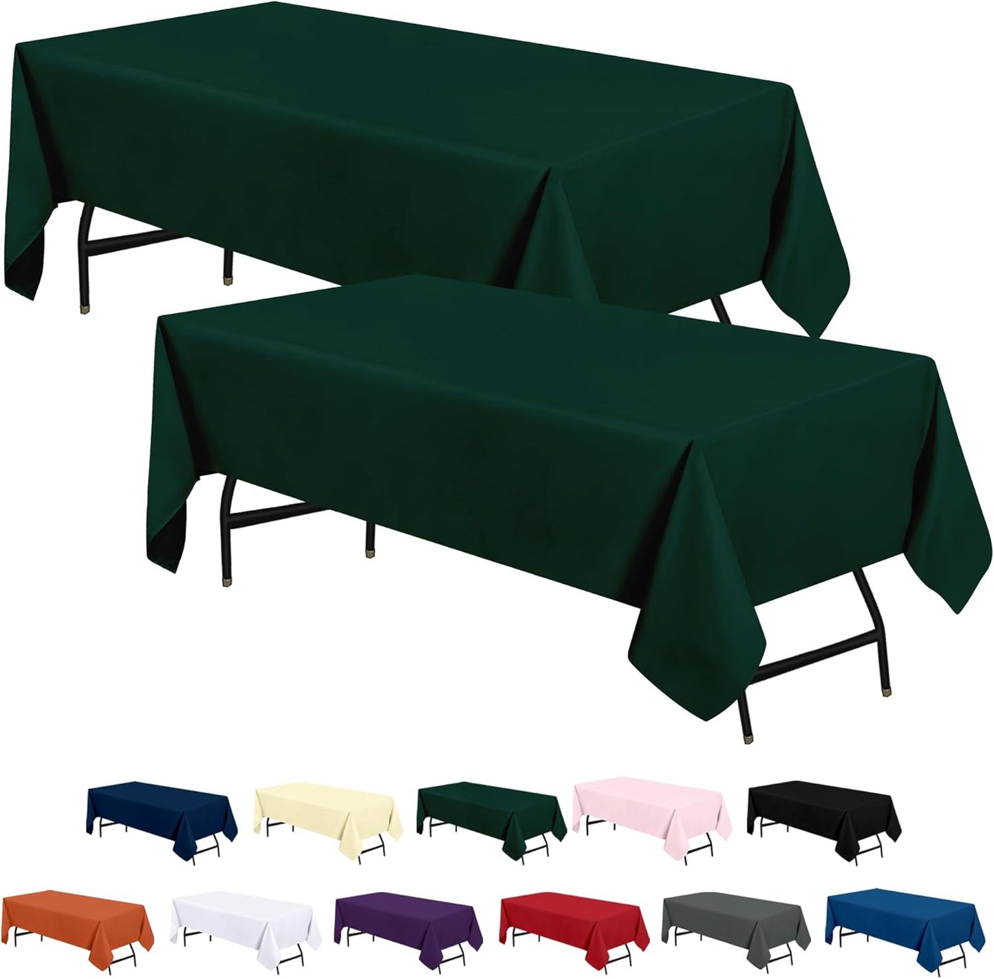 2 Pack 6 Foot Rectangle Table Cloth [60X102 Inches, Hunter Green] Stain and Wrinkle Resistant Tablecloth Washable Polyester Cover for Dining, Buffet Parties, Picnic and Weddings