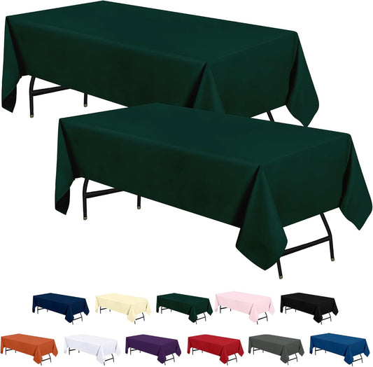 2 Pack 6 Foot Rectangle Table Cloth [60X102 Inches, Hunter Green] Stain and Wrinkle Resistant Tablecloth Washable Polyester Cover for Dining, Buffet Parties, Picnic and Weddings