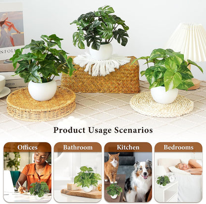 3 PCS Small Fake Plants, Artificial Potted Plants Indoor for Living Room Bedroom Kitchen Bathroom Shelf Windowsill Office Desk Plant Home Decor