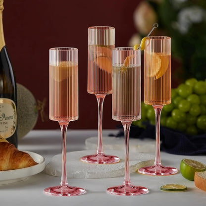 16 Pack Plastic Champagne Flutes, 5.5 Oz Unbreakable Goblet Glasses Reusable Champagne Toasting Cups - Modern & Elegant for Wedding Party Anniversary Christmas Birthday (5.5Oz-Ribbed-Pink-16Pack)
