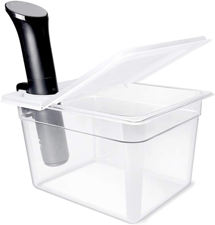 Sous Vide Container 12 Quarts with Universal Collapsible Hinged Lid, Compatible with Anova All Models, Breville Joule, Wancle, Instant Pot Cookers (Container with Plastic Lid and Rack)