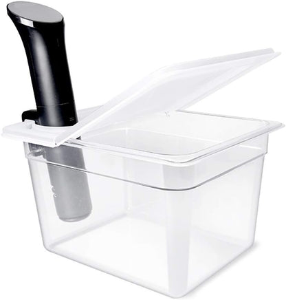 Sous Vide Container 12 Quarts with Universal Collapsible Hinged Lid, Compatible with Anova All Models, Breville Joule, Wancle, Instant Pot Cookers (Container with Plastic Lid and Rack)