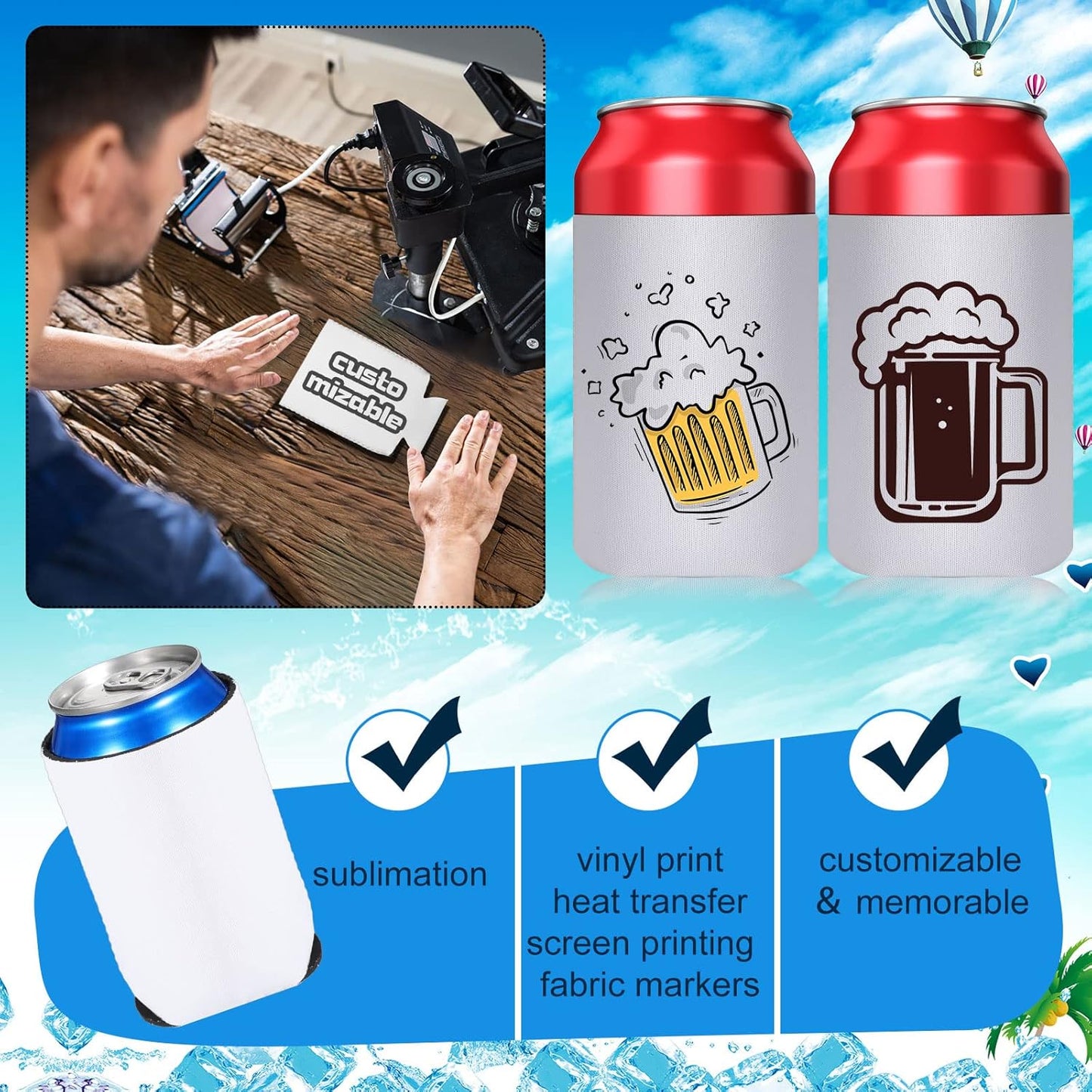 200-Count Insulated Neoprene Can Cooler Sleeves for Sublimation - Versatile Beverage Covers for Events and Celebrations