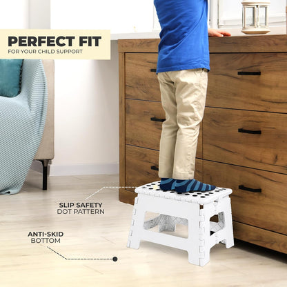 Folding Step Stool with 9 Inch Height (Pack of 1) - Holds up to 300 Lbs - Lightweight Plastic Foldable Step Stool for Kitchen, Bathroom & Living Room (White)