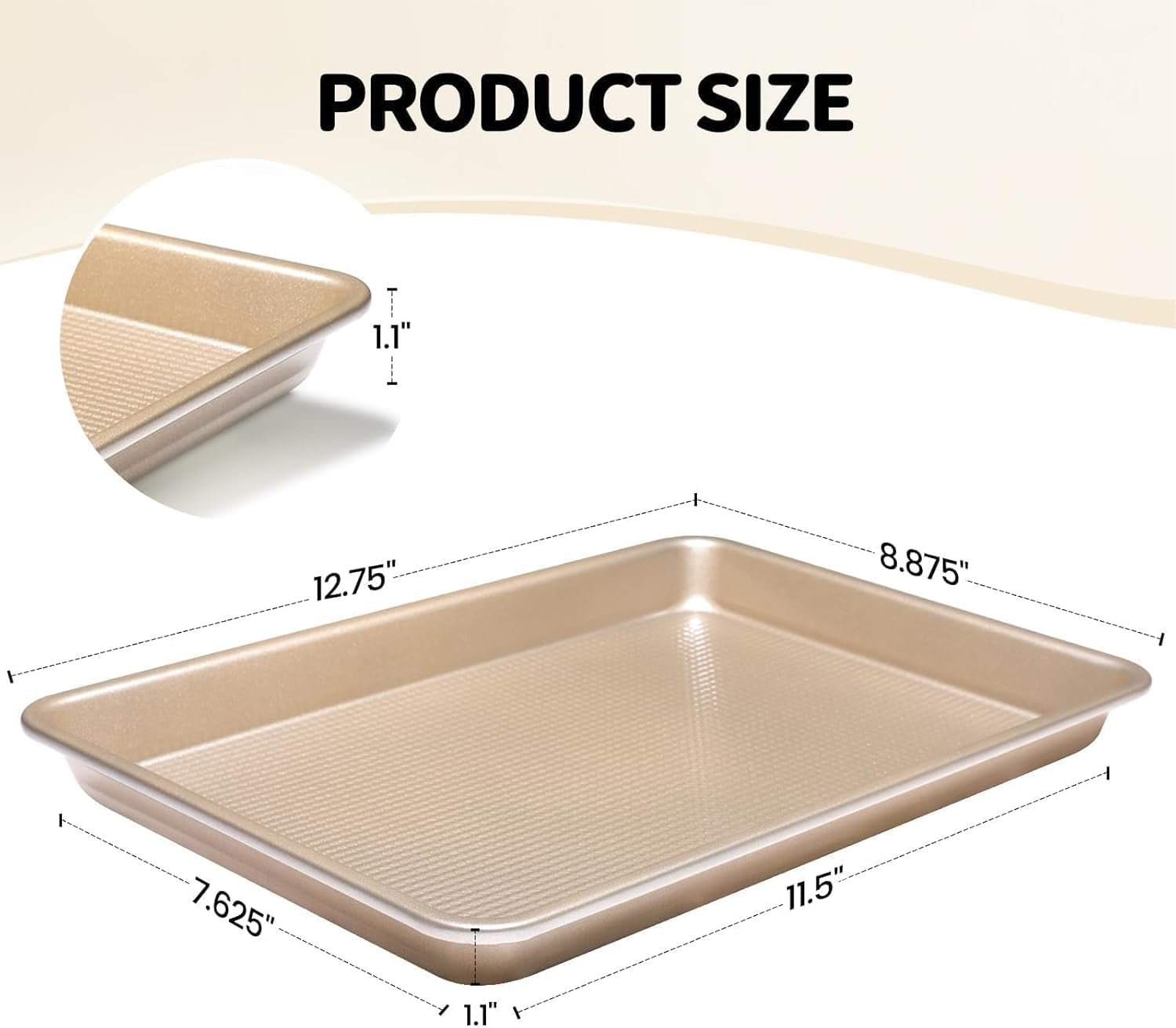 Quarter Sheet Pan, Baking Sheet, Cookie Sheets for Baking with Square Texture Pattern, Thicker Carbon Steel Non-Stick Baking Pan Tray