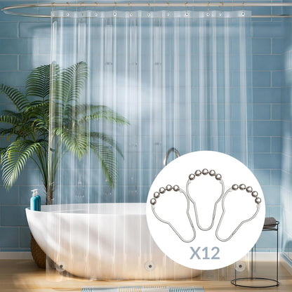 Clear Shower Curtain Liner 72 X 78 and Nickel Shower Curtain Rings