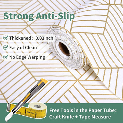 Gold and White Shelf Liners for Kitchen Cabinets Non Adhesive Cabinet Liner Strong Non-Slip Thickened Easy to Clean for Shelf Cabinet with Knife and Tape Measure