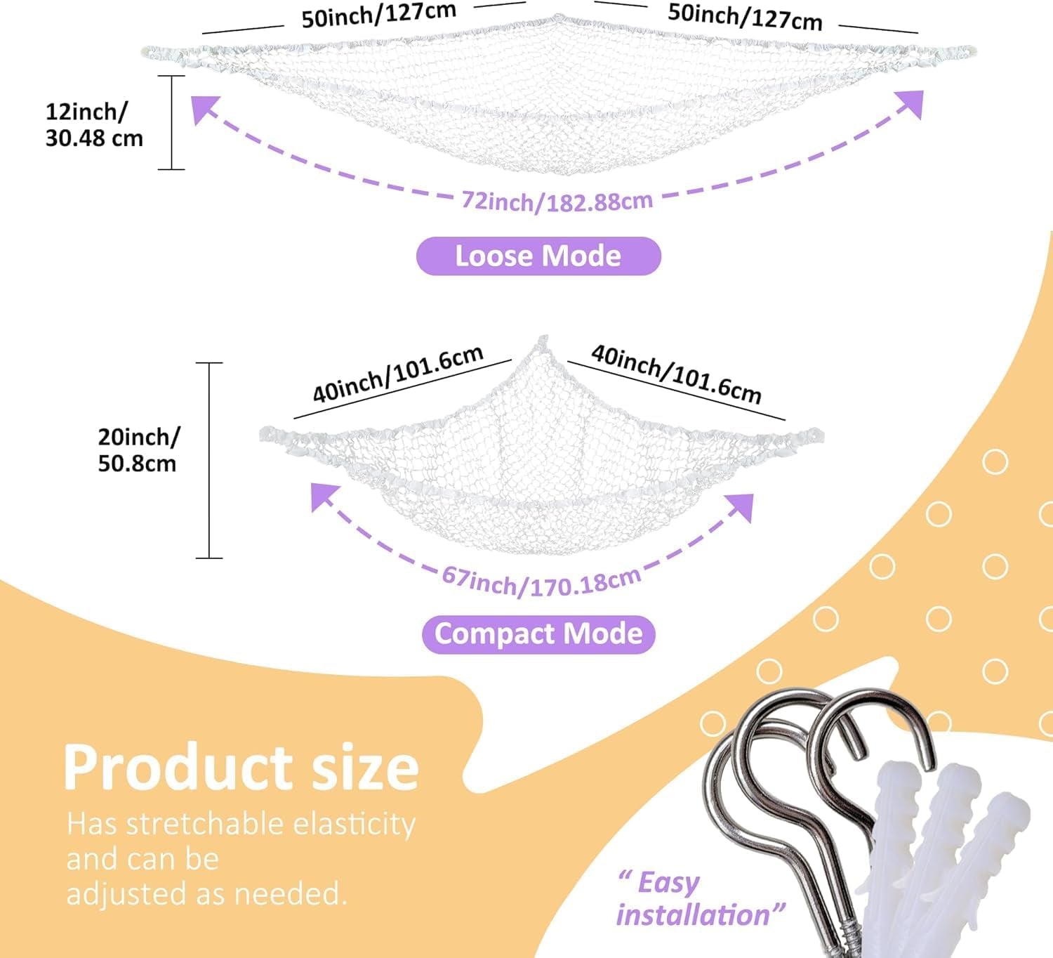 Stuffed Animal Net Hammock for Plushie Toys, Stuffed Animal Hammock Corner for Kids' Room Decor, Ideas for Organizing Stuffy Collection, 1 Pack, White