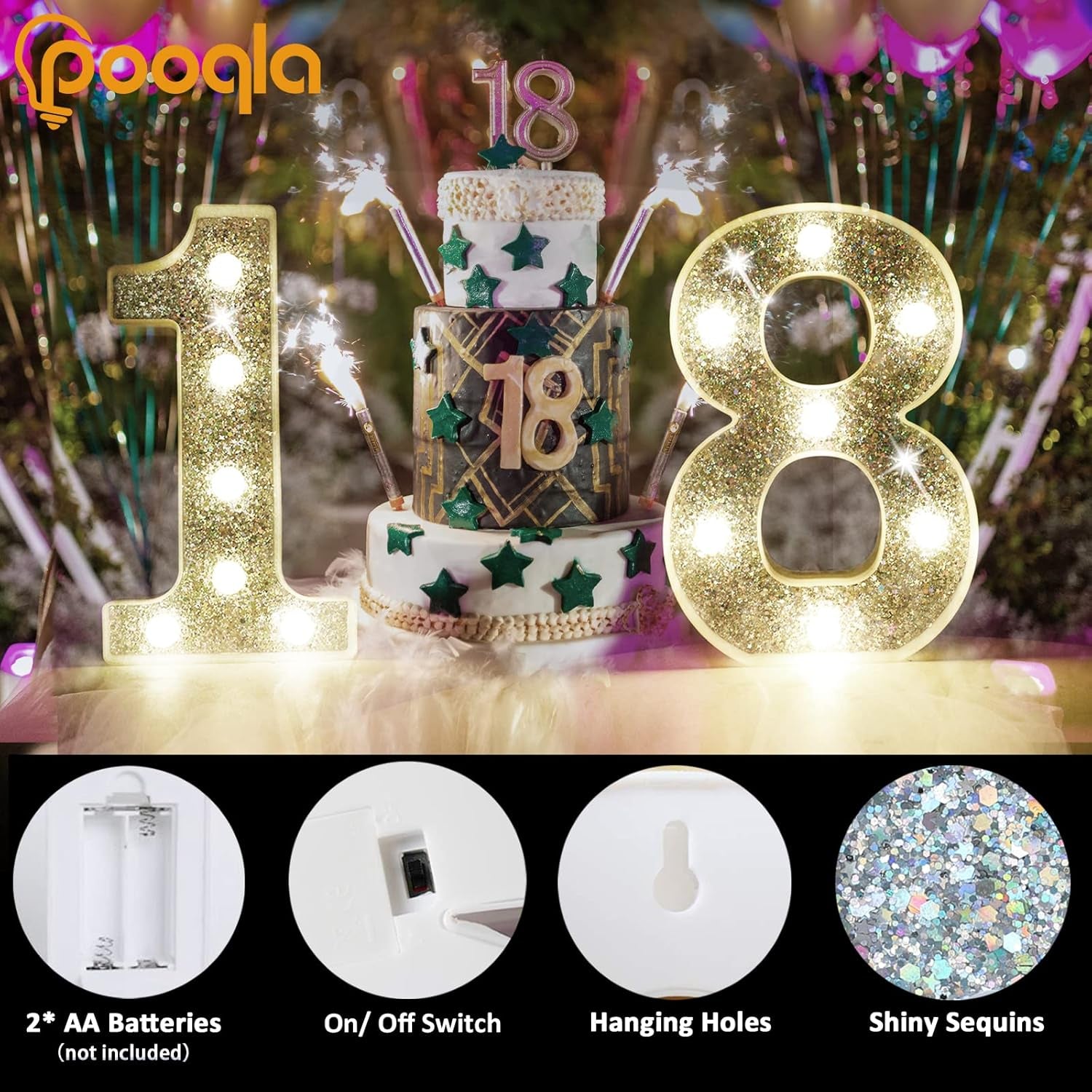 Marquee Numbers Lights, Light up Silver Numbers, Glitter Numbers Night Light Battery Powered for Christmas Wedding Home Bar Birthday Party Decoration, Silver Number 1