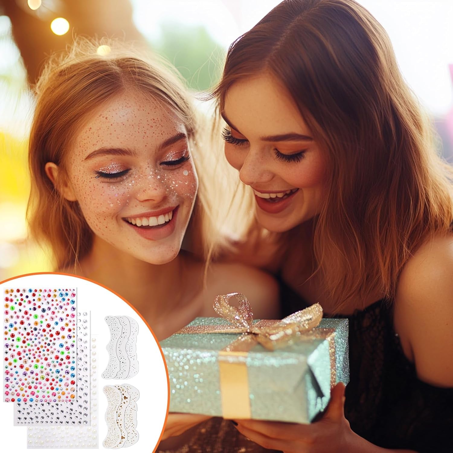 Glitter Freckles Face Tattoo,6Pcs Festival Rave Accessories for Women,Gold Silver Face Waterproof Sparkles Freckles Half Magic Makeup Jewels Stickers (6PCS)