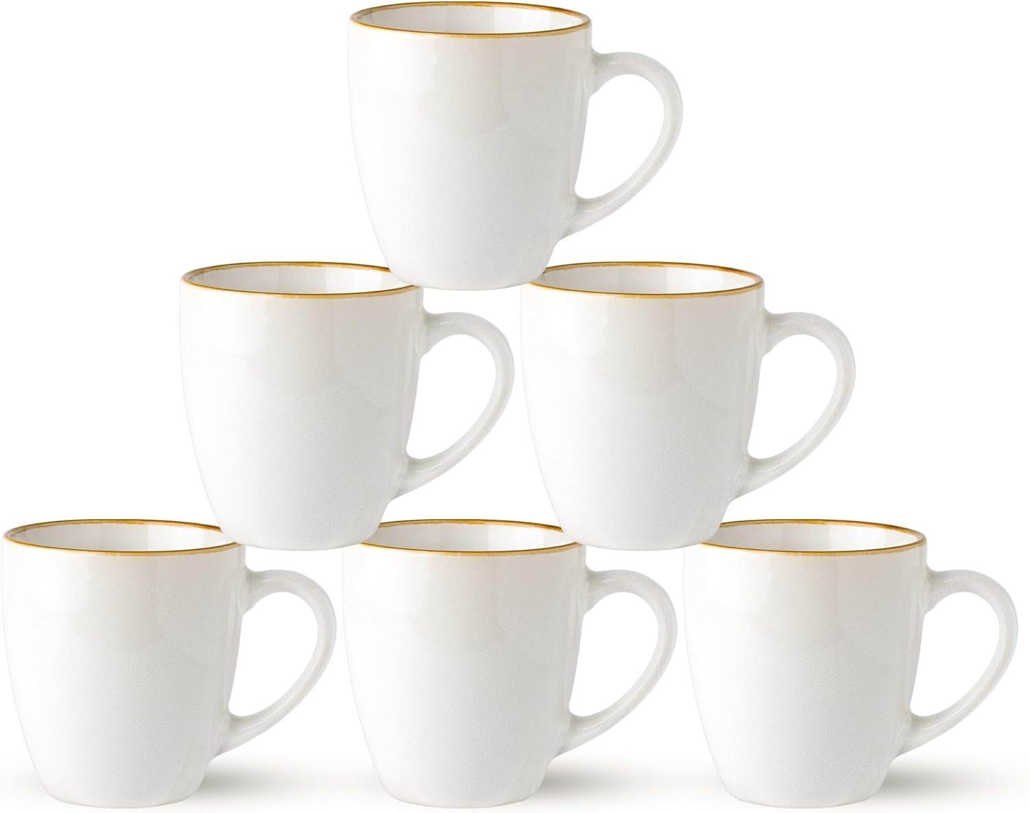 Ceramic Coffee Mug Set of 6, 12oz Stoneware Cups for Versatile Beverages, Lightweight and Dishwasher/Microwave Safe - Pearl White