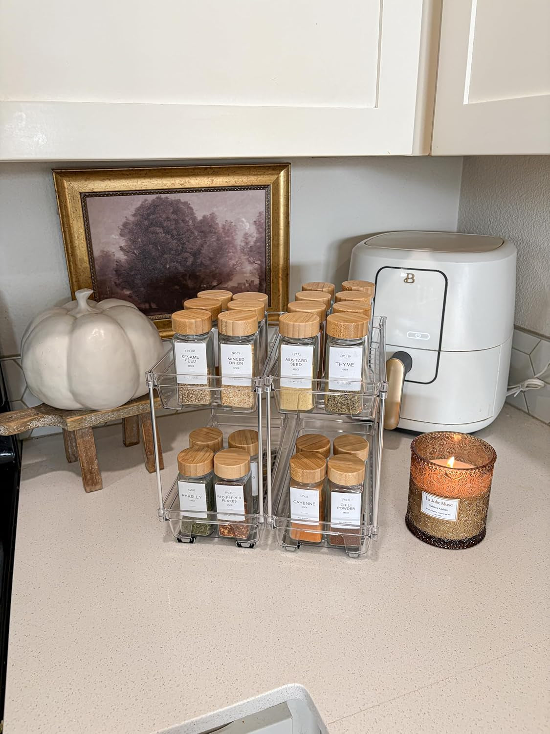 2 Packs Pull Out Spice Rack Organizer for Cabinet, 2 Tier Vertical Spice Organization, 5.47" Wx11.14 Dx9.76 H, Cabinet Size Need:13'' High X 12'' Deep X 6'' Wide(Not for Cabinet with Lip)