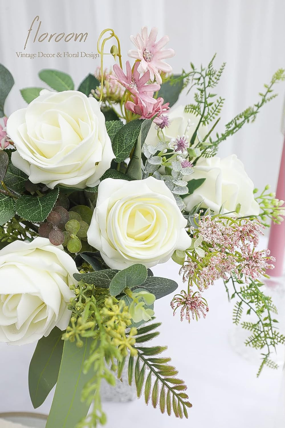 20-Piece Ivory High-Centered Foam Artificial Roses with Stem for DIY Wedding Bouquets, Bridal Shower Centerpieces, Floral Arrangements, Party Tables, and Home Decor