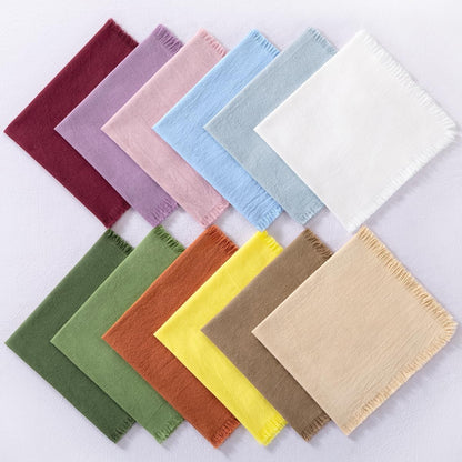 6 Pack Ivory White Cotton Linen Napkins with Fringe Thanksgiving Fall Cloth Napkins Set of 6 Boho Handmade Dinner Table Napkins Bulk for Wedding Baby Shower Christmas Parties, 17 X 17 Inches