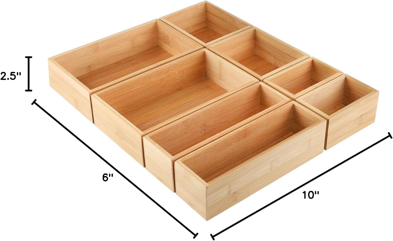8 Pcs Bamboo Drawer Organizer Utensil Tray Kitchen Storage Box 4-Size Versatile Dividers Cutlery Holders Bins Containers for Flatware Kitchen Utensils