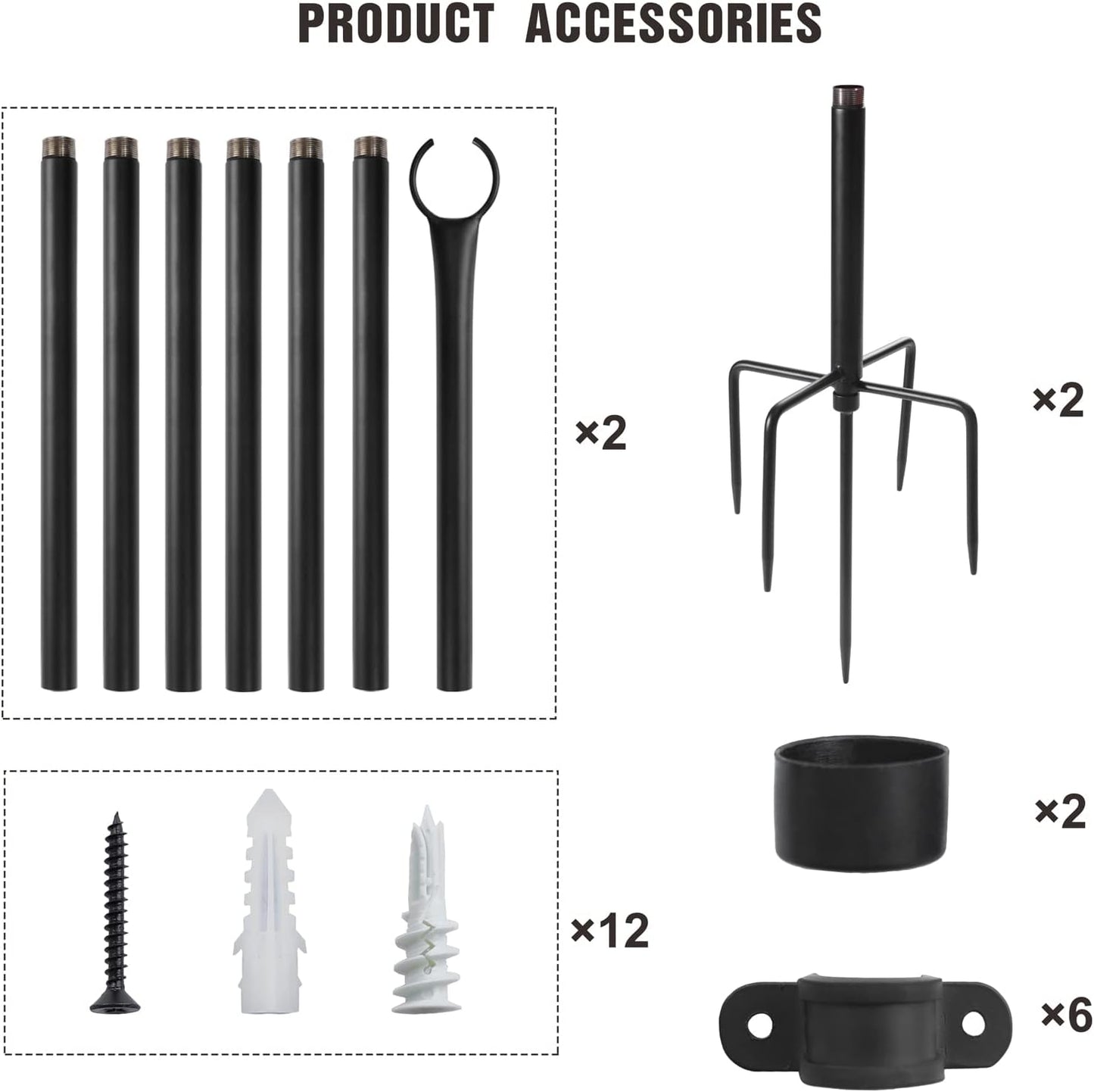 2-Pack Heavy-Duty 10-Foot Adjustable Outdoor Metal String Light Poles for LED Lighting - Ideal for Gardens, Backyards, Weddings, and Parties