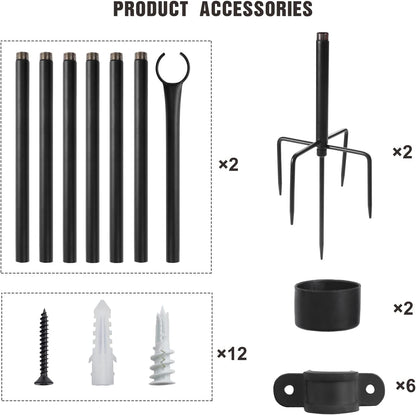 2-Pack Heavy-Duty 10-Foot Adjustable Outdoor Metal String Light Poles for LED Lighting - Ideal for Gardens, Backyards, Weddings, and Parties