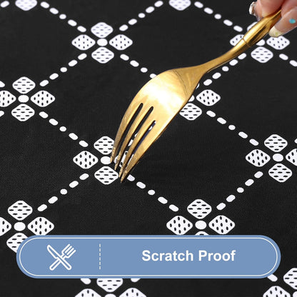 Rectangle Vinyl Table Cloth, Elastic Fitted Tablecloth with Flannel Backing, 6 Foot Waterproof Plastic Table Cover for Camping, Indoor and Outdoor (Black, 30" X 72")