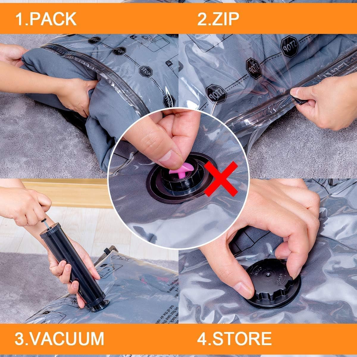 6 Large Vacuum Storage Bags,Plastic Packaging Bags,Space Saver Sealer Compression Bags for Blankets, Comforters, Pillows, Clothes Storage