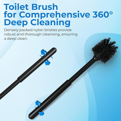 Toilet Plunger and Brush Set with Holder for Deep Cleaning, Includes Toilet Bowl Brush and Plunger for Effective Bathroom Cleaning (Pack of 1, Black)