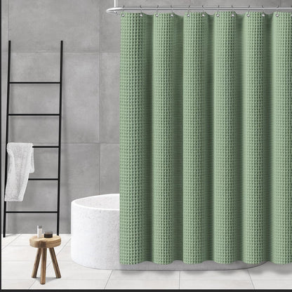 Cotton Touch Shower Curtain Heavy Duty Green Waffle Textured Shower Curtain with Hooks 54 Wx78 L