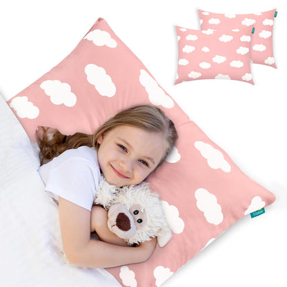 Toddler Pillow for Sleeping, Kid Pillow 14" X 19" for Small Travel Bed, Nap Pillows, Soft & Skin-Friendly Small Pillows for Sleeping, Toddler Use Only, Age 2 to 5 (Pink Cloud)