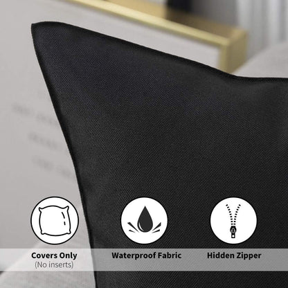 Pack of 2 Decorative Outdoor Waterproof Pillow Covers Square Garden Cushion Sham Throw Pillowcase Shell for Spring Patio Tent Couch 18X18 Inch Black