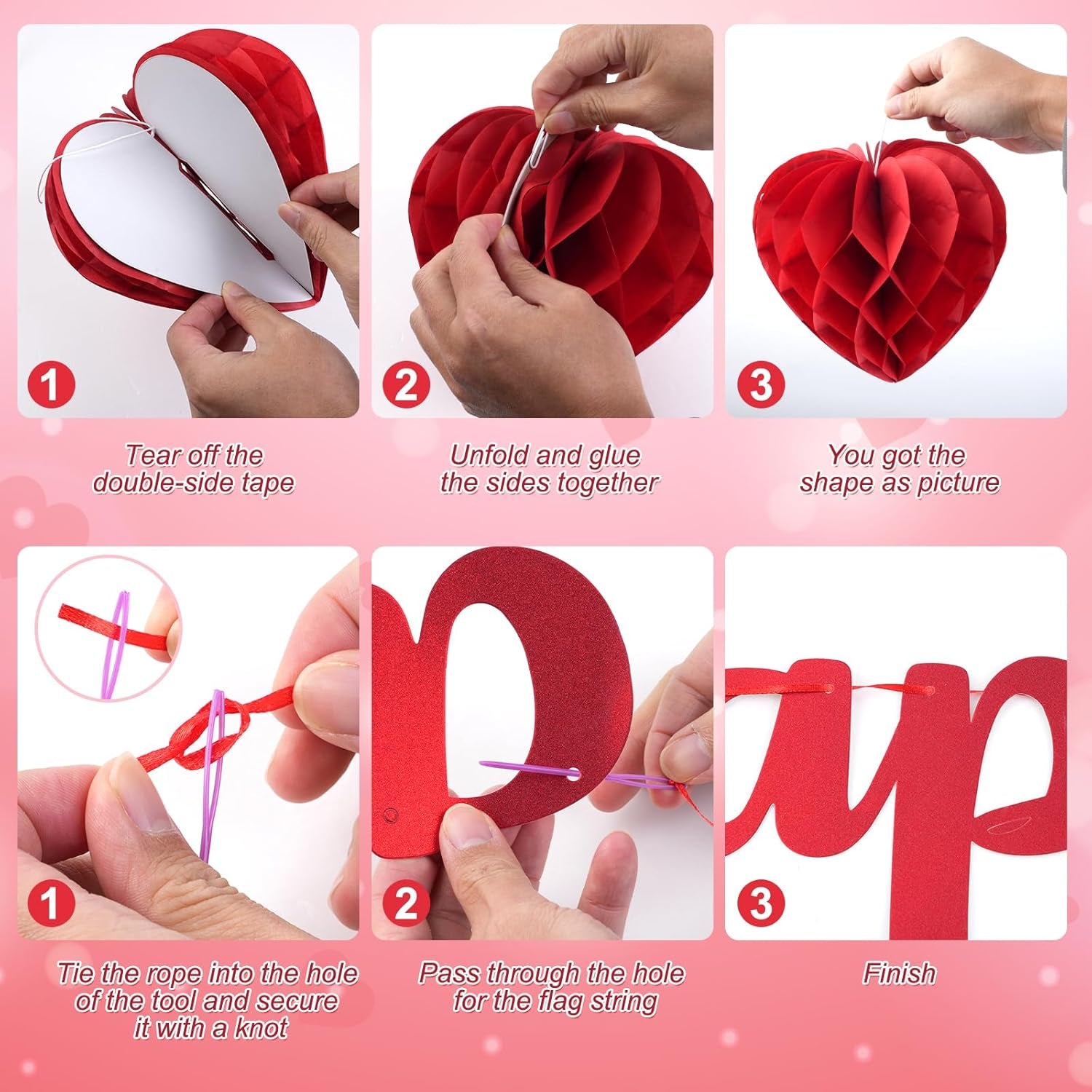 Galentines Day Decorations for Party, Happy Galentine’S Day Heart Banner Garland, Galentines Day Party Supplies with Hanging Streamers Heart Honeycombs Swirls for Girls Ladies Celebration