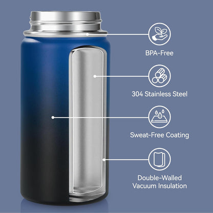 12 Oz Kids Water Bottle, Toddler Water Bottle with Straw, Boys&Girls Bottle for School, 304 Stainless Steel Vacuum Insulated Bottle for Kids, Bpa-Free, Leak-Proof, Blue Black