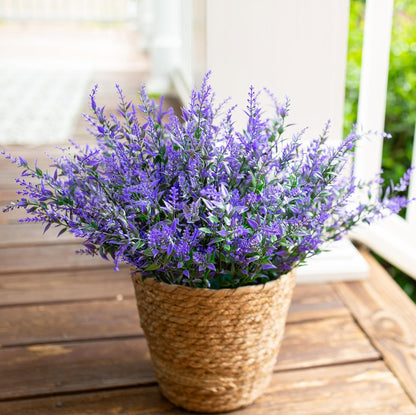 Artificial Plants Outdoor Flowers Spring Decoration, 10 Bundles Fake Plastic Greenery UV Resistant Realistic Faux Lavender Look Real for Home Porch Planter Window Patio (Purple)
